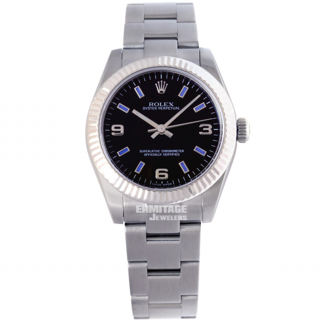 Rolex 177234 White Gold & Steel on Oyster Black with Blue Luminous Index & Silver Arabic 3-6-9